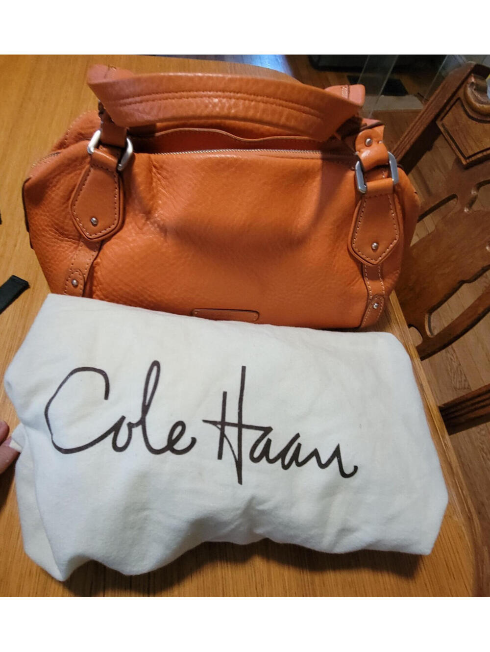Cole Haan Village Leather Shoulder Bag Purse Orange with dust cover Pebble Soft - Picture 3 of 15